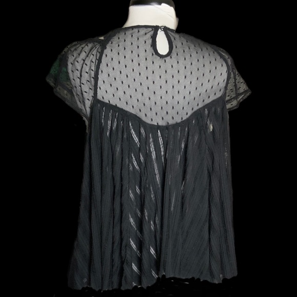 Free People L Stars Align black Swing Top- crotchet with dotted swiss sheer top - Picture 11 of 13